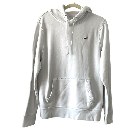 Hollister Tops - Hollister Hoodie Sweatshirt Size Large Women’s White Distressed